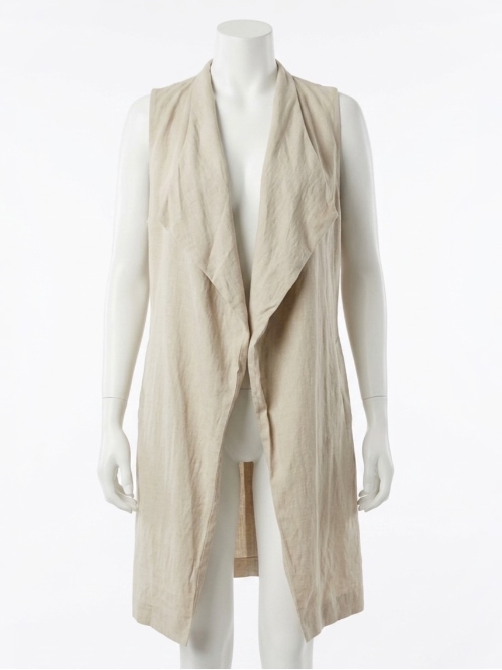 Joan Vass Open Front Draped Duster Vest Sleeveless Longline Layering